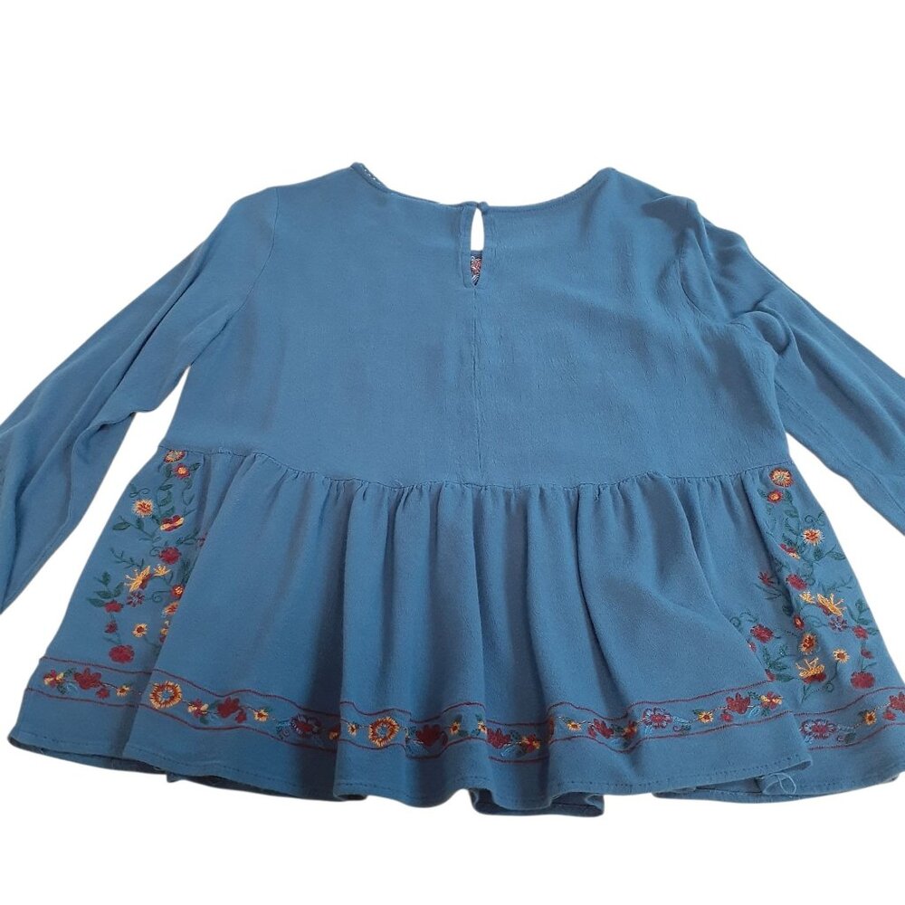Altar'd State Boho Blouse Womens Royal Blue Floral Embroidered Long Sleeve Small - Picture 2 of 6